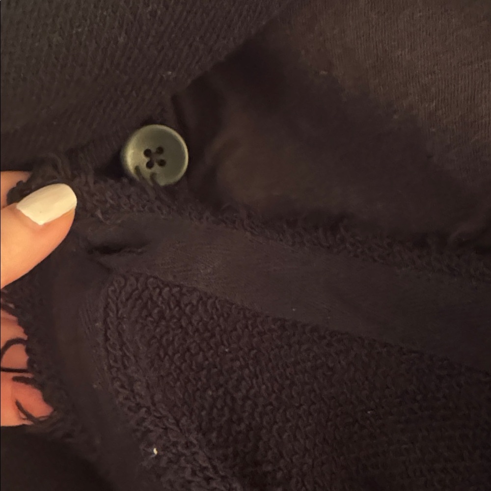 Free People Women's Black Jean Jacket with crochet material in center. - Picture 9 of 11